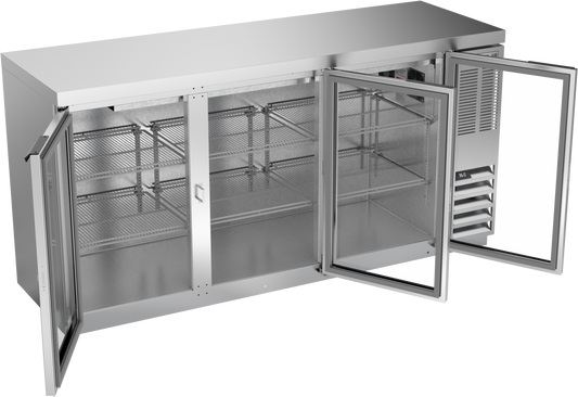 BB72HC-1-G-S-27 | 72" Glass Doors Back Bar in Stainless Steel with SS Top