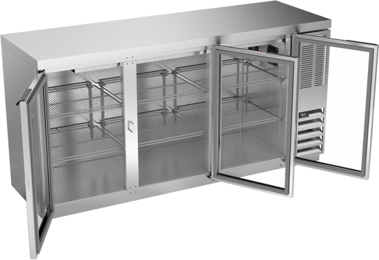 BB72HC-1-G-S-27 | 72" Glass Doors Back Bar in Stainless Steel with SS Top