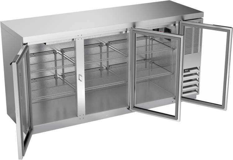 BB72HC-1-G-S-27 | 72" Glass Doors Back Bar in Stainless Steel with SS Top