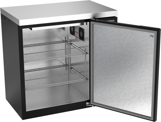 BB36HC-1-F-B-27 | 36" Solid Door Food Rated Back Bar in Black with SS Top