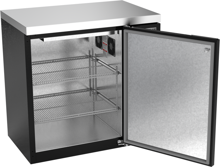 BB36HC-1-F-B-27 | 36" Solid Door Food Rated Back Bar in Black with SS Top