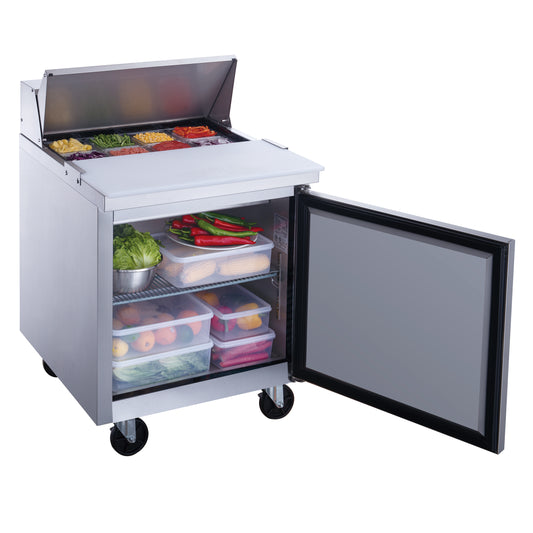 Dukers DSP29-8-S1 Commercial Single Door Refrigerated Sandwich Salad Food Prep Table in Stainless Steel