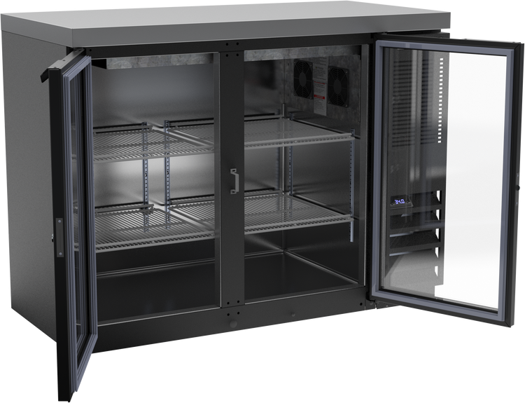 BB48HC-1-FG-B-27 | 48" Glass Doors Food Rated Back Bar in Black with SS Top