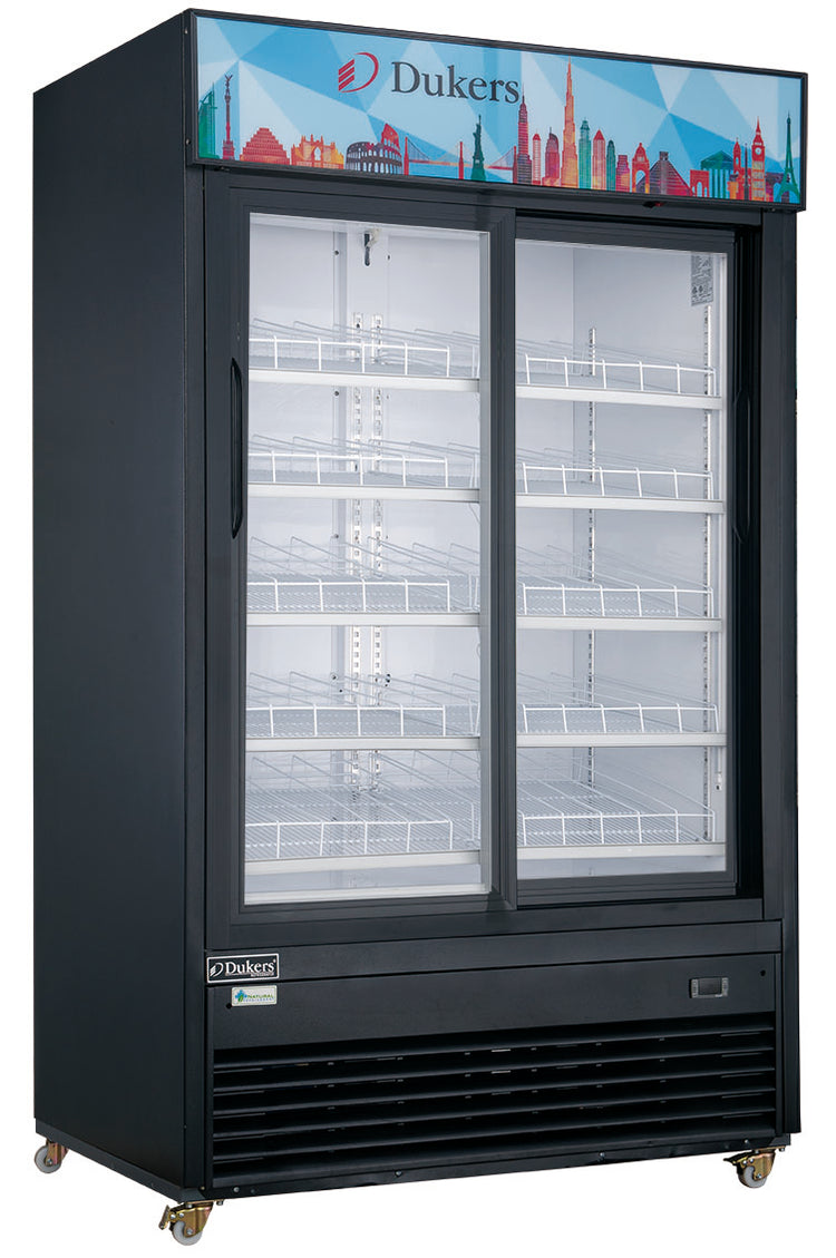 Dukers - DSM-40SR Commercial Glass Sliding 2-Door Merchandiser Refrigerator in Black