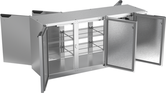 BB72HC-1-F-PT-S | 72" Solid Doors Food Rated Pass-thru Back Bar in Stainless Steel