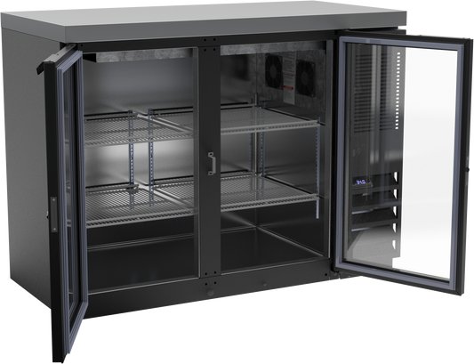 BB48HC-1-G-B-27 | 48" Glass Doors Back Bar in Black with SS Top