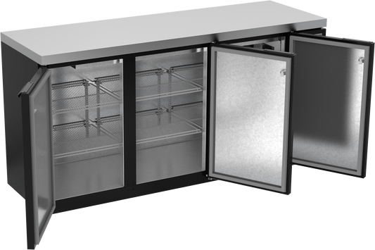 BB72HC-1-F-B-27 | 72" Solid Doors Food Rated Back Bar in Black with SS Top