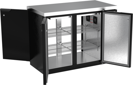 BB48HC-1-F-PT-B-27 | 48" Solid Doors Food Rated Pass-thru Back Bar in Black with SS Top