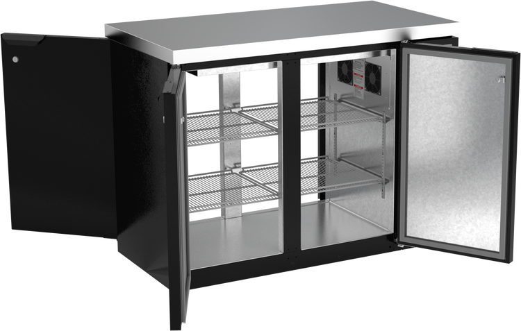 BB48HC-1-F-PT-B-27 | 48" Solid Doors Food Rated Pass-thru Back Bar in Black with SS Top