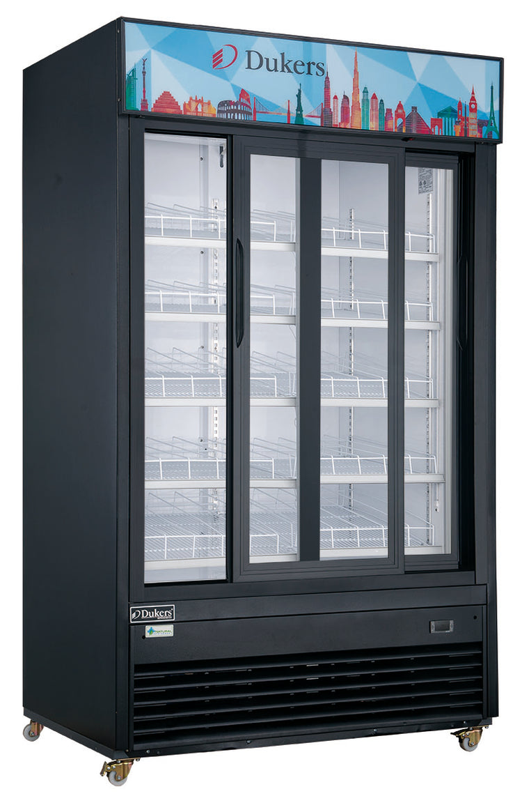 Dukers - DSM-40SR Commercial Glass Sliding 2-Door Merchandiser Refrigerator in Black