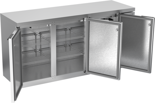 BB72HC-1-F-S-27 | 72" Solid Doors Food Rated Back Bar in Stainless Steel with SS Top