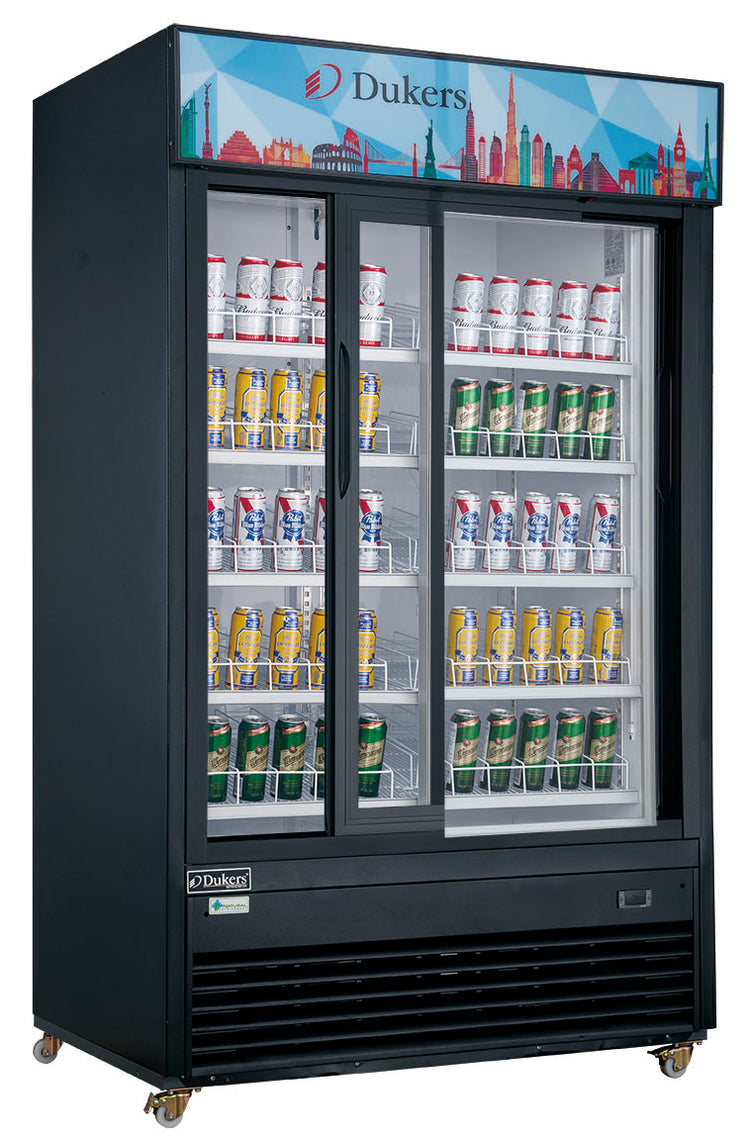 Dukers - DSM-40SR Commercial Glass Sliding 2-Door Merchandiser Refrigerator in Black