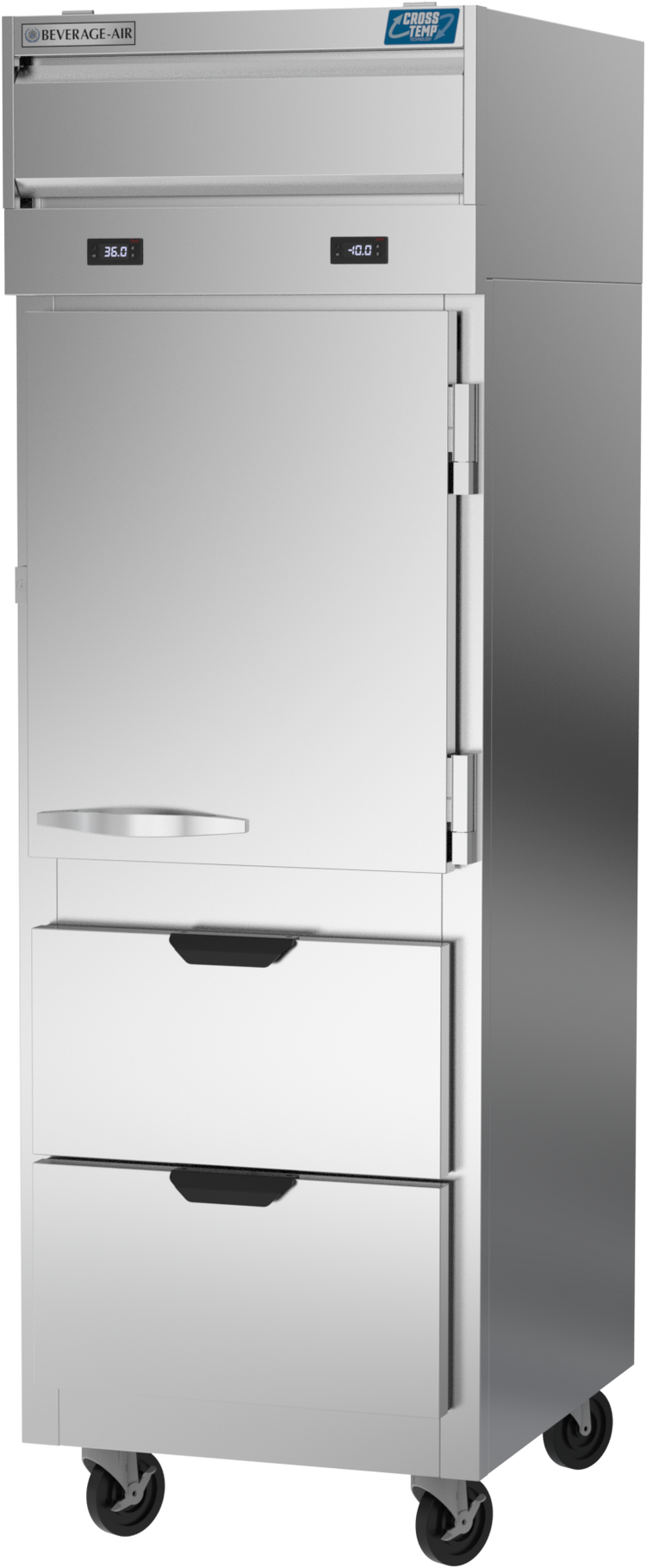 CT12-12HC-1HSD | Cross Temp Series Half Solid Door with Drawers Reach-In Refrigerator/Freezer