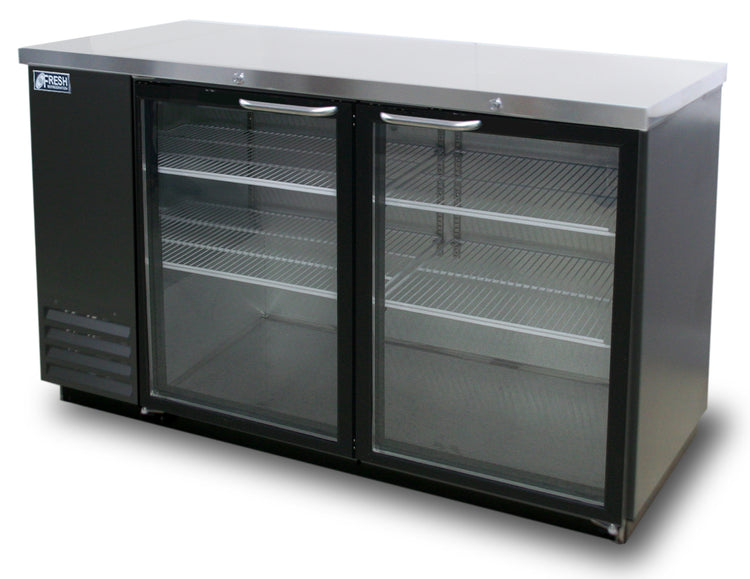 2 Glass Doors Back Bar Cooler, Black Finish Exterior, 59" W x 27" D   