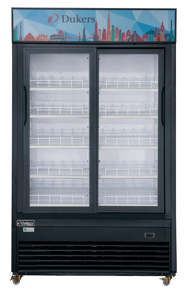 Dukers - DSM-40SR Commercial Glass Sliding 2-Door Merchandiser Refrigerator in Black