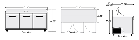 AST-72-30 | 72" 3 Door Mega Top Sandwich