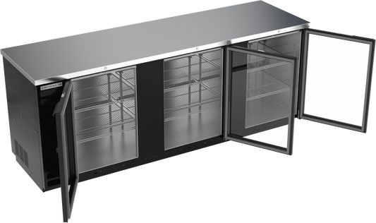 BB94HC-1-FG-B | 94" Glass Doors Food Rated Back Bar in Black