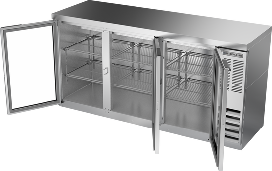 BB72HC-1-FG-S-27 | 72" Sliding Glass Doors Food Rated Back Bar in Stainless Steel with SS Top