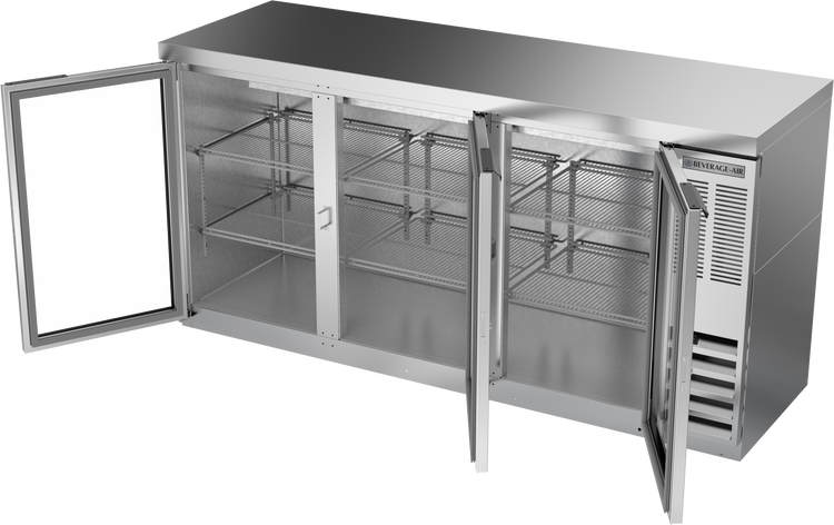 BB72HC-1-FG-S-27 | 72" Sliding Glass Doors Food Rated Back Bar in Stainless Steel with SS Top