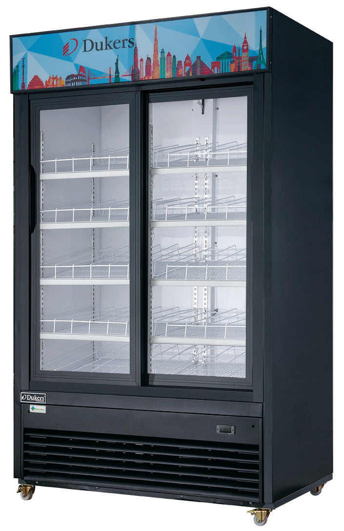 Dukers - DSM-40SR Commercial Glass Sliding 2-Door Merchandiser Refrigerator in Black