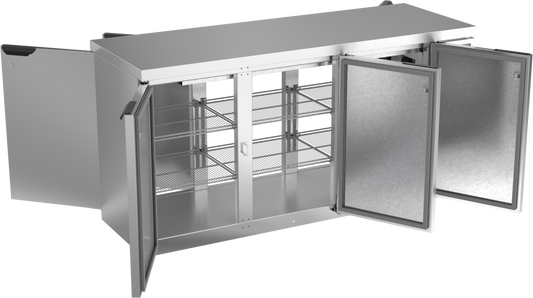 BB72HC-1-F-PT-S-27 | 72" Solid Doors Food Rated Pass-thru Back Bar in Stainless Steel with SS Top