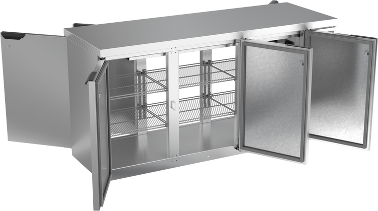 BB72HC-1-F-PT-S-27 | 72" Solid Doors Food Rated Pass-thru Back Bar in Stainless Steel with SS Top