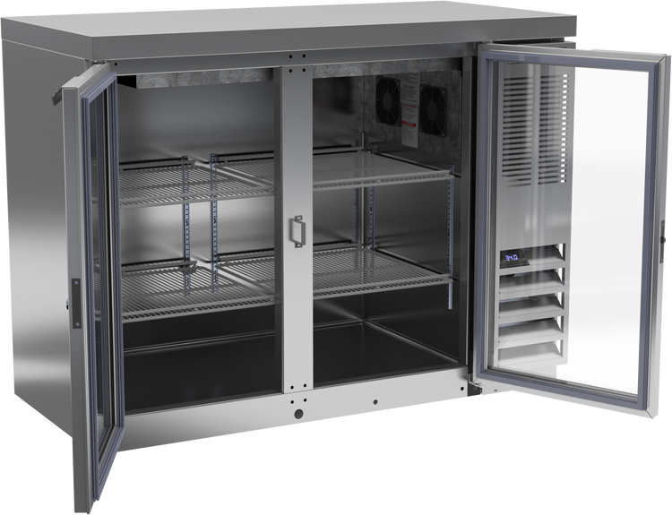 BB48HC-1-FG-S-27 | 48" Glass Doors Food Rated Back Bar in Stainless Steel with SS Top