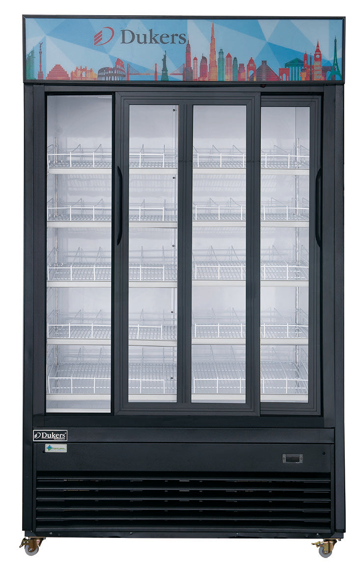 Dukers - DSM-40SR Commercial Glass Sliding 2-Door Merchandiser Refrigerator in Black