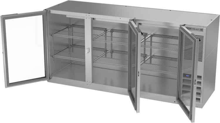 BB72HC-1-FG-S | 72" Glass Doors Food Rated Back Bar in Stainless Steel