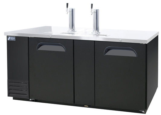 2 Doors Keg cooler, Black Finish Exterior, (3) 1/2 Barrels Capacity, 69" W x 27" D  