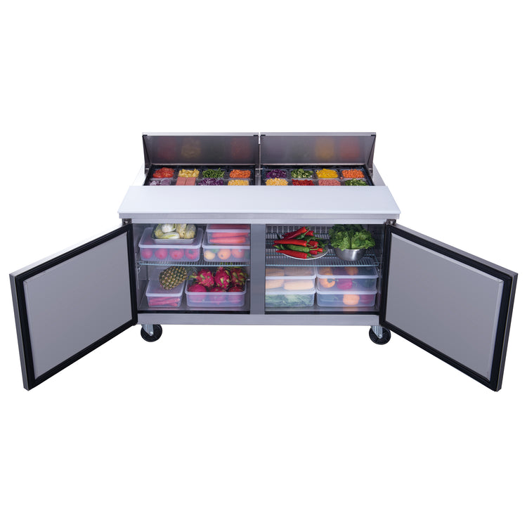 Dukers DSP60-16-S2 Commercial 2-Door Refrigerated Sandwich Salad Food Prep Table in Stainless Steel