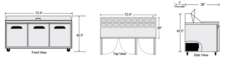 AST-72 | 72" 3 Door Sandwich / Salad Prep Station