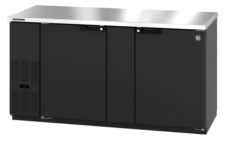 BB69, Black Vinyl Back Bar Refrigerator, Two Section with Lockable Solid Doors