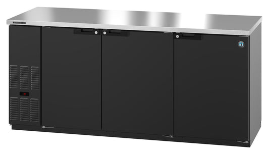 BB80, Black Vinyl Back Bar Refrigerator, Three Section with Lockable Solid Doors