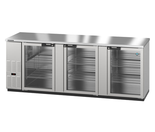 BB95-G-S, Stainless Steel Back Bar Refrigerator, Three Section with Lockable Glass Doors