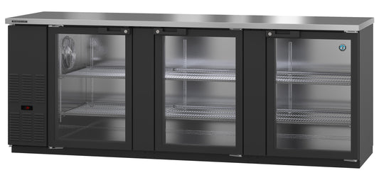 BB95-G, Black Vinyl Back Bar Refrigerator, Three Section with Lockable Glass Doors