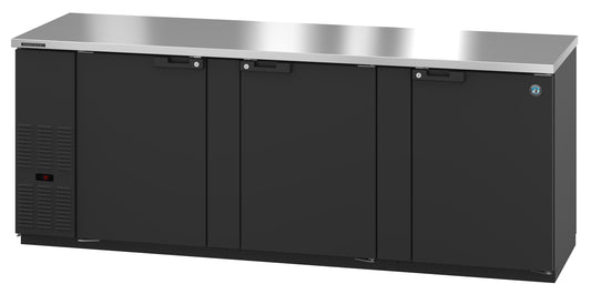 BB95, Black Vinyl Back Bar Refrigerator, Three Section with Lockable Solid Doors