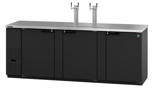 DD95, Black Vinyl Back Bar Direct Draw Refrigerator, Three Section with Lockable Solid Doors