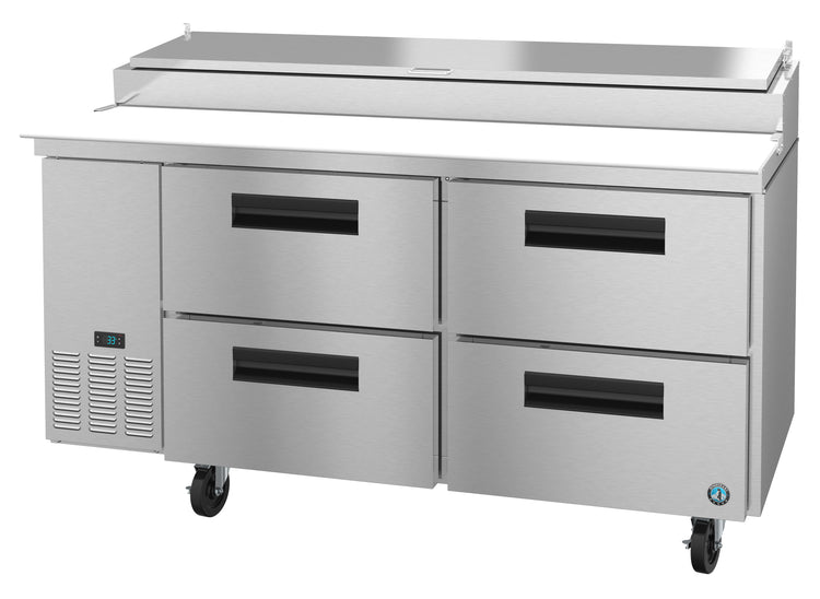 PR67A-D4, Pizza Prep Table Refrigerator, Two Section with Stainless Drawers