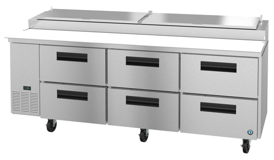 PR93A-D6, Pizza Prep Table Refrigerator, Three Section with Stainless Drawers